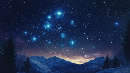 Fototapeta premium Starry winter night sky featuring Orion and Betelgeuse