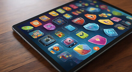  A child’s tablet displaying virtual shields, representing protection against cyberbullying and safe internet browsing for kids.