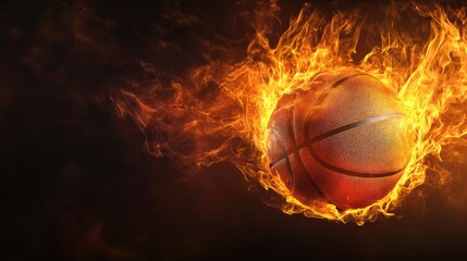 Flaming basketball against a dark backdrop ideal for sports themed designs