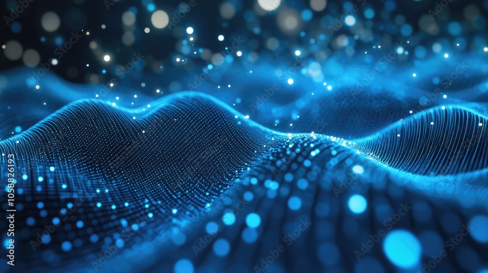 Poster abstract digital network background featuring moving lines and dots showcasing a blue geometrical pl
