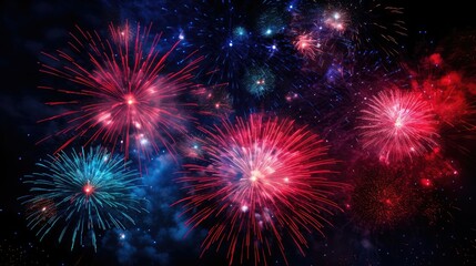 Fototapeta premium vibrant red and blue fireworks