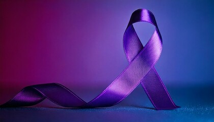 A purple ribbon set against a purple gradient background, symbolizing epilepsy and pancreatic cancer awareness