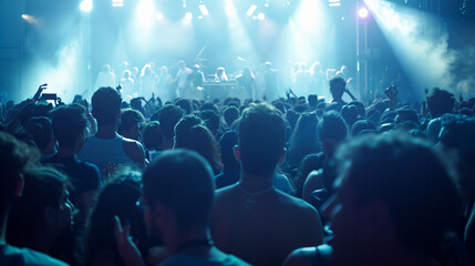 Rear view of an unrecognizable, formally dressed businessman walking and wheeling a trolley suitcase in the lobby, talking on a mobile phone. Business travel concept.