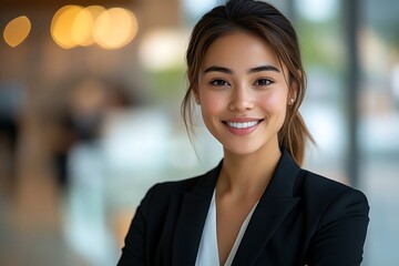 Smiling Businesswoman in Black Blazer with Confident Expression