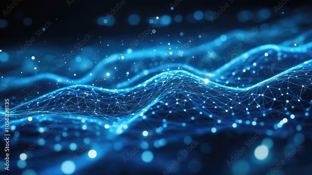 Aufkleber abstract digital network background featuring moving lines and dots showcasing a blue geometrical pl