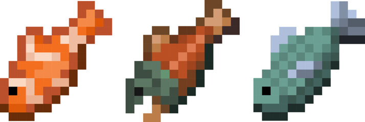 Fish, 8 bit, pixel style, art, icon, symbol, vector illustration, 10EPS