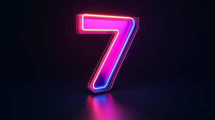 A captivating neon number seven glowing in an array of vibrant blue and pink hues against a dark background, representing luck, creativity, and futuristic themes.