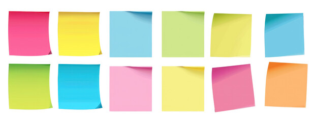 a set of square post it colorful paper isolated on transparent background