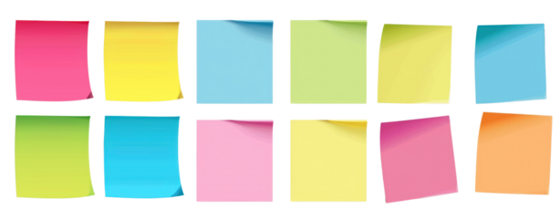 a set of square post it colorful paper isolated on transparent background