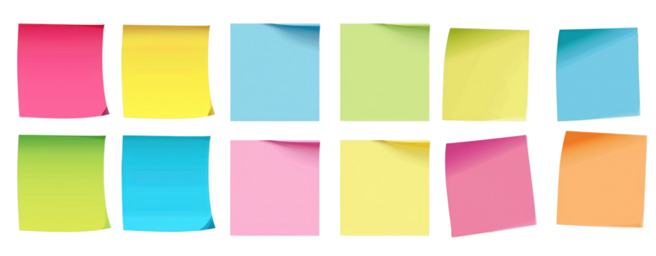 a set of square post it colorful paper isolated on transparent background