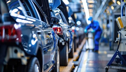 Fototapeta premium Cars on an Automated Assembly Line in a Factory