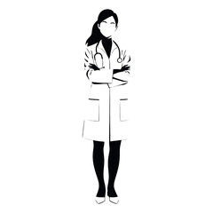female doctor standing pose vector silhouette