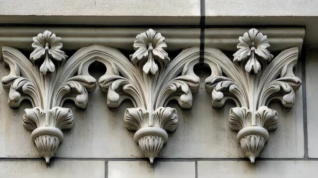 Ornate stonework details a building in the city