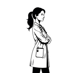 female doctor standing pose vector silhouette
