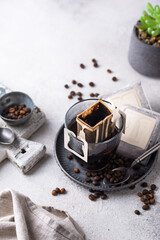 Freshly brewed drip coffee in glass cup