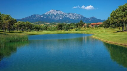 Obraz premium Mountainous Golf Course Landscape