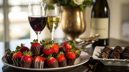 tasting wine and strawberries