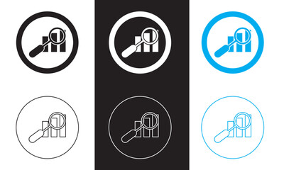 analysis analytic icon vector chart with search sign.   isolated on white and black background. Vector illustration. EPS 10 