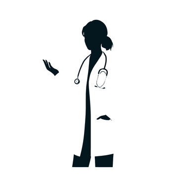 silhouette doctor with stethoscope, white background clip art preview