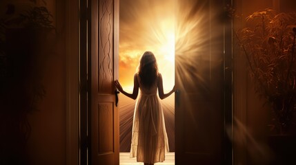 warmth woman open door