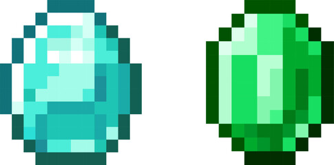 Vector diamond, emerald, 8 bit, 16 bit, from game, 10EPS