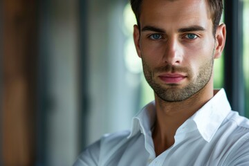 Naklejka premium Serious Business Man. Attractive Executive Businessman Portrait Looking into the Camera