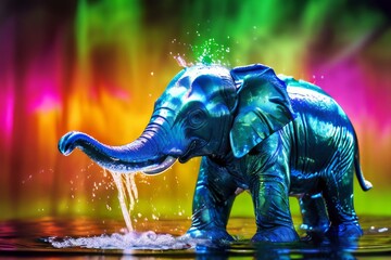 elephant spraying water with a holographic water gun a holograph