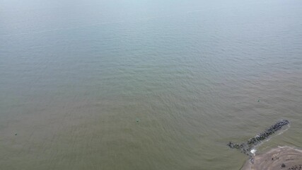 High Angle View of Holland Town's Beach and Ocean at Brighton and Hove City of England United Kingdom. Aerial footage of British Pier Waters Was Captured with Drone's Camera on May 22nd, 2024