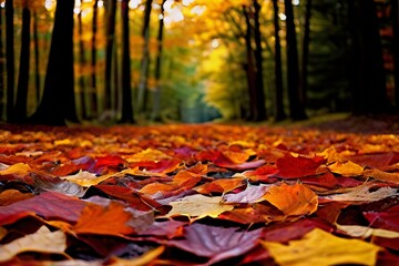 fallen leaves blanket the forest floor is completely covered by