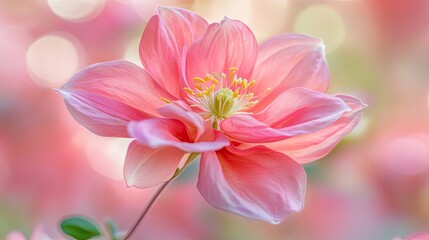 Vibrant pink aquilegia flower captures attention in full bloom, highlighting its stunning petals and intricate details. The vibrant pink aquilegia flower offers ample copy space for design use.