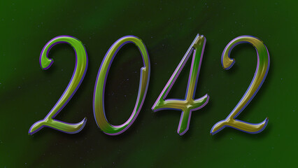 3D green with blue border design of number 2042 on green background.