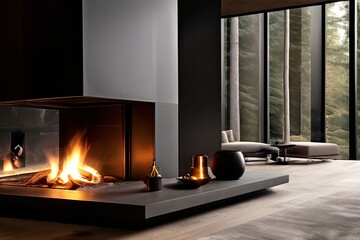 fireplace with modern design minimalist mantel a close up of a f