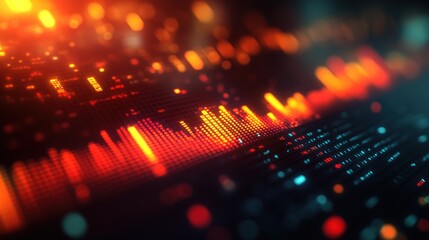 Abstract digital equalizer with glowing lines and bokeh.