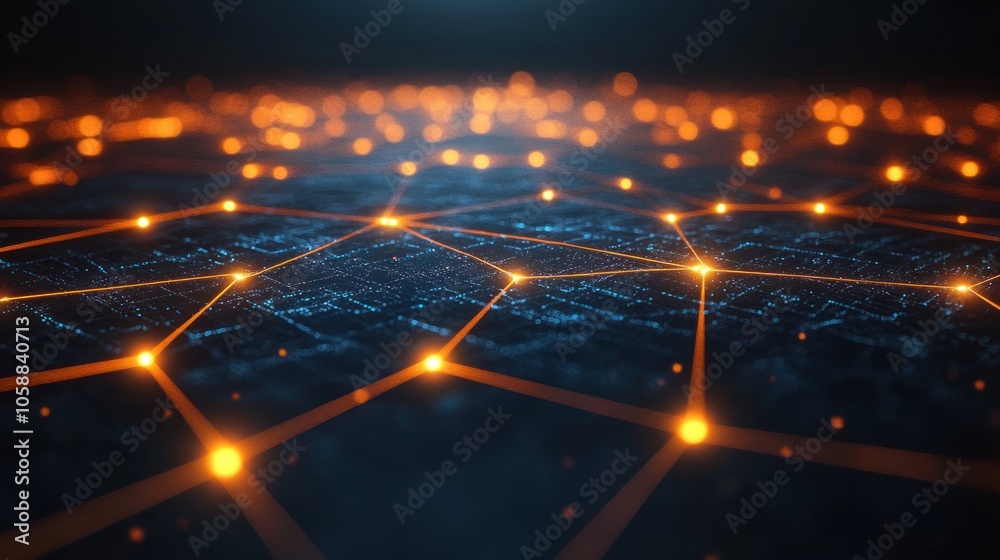 Wall mural abstract digital network with glowing lines and nodes.