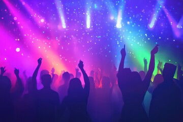 A lively LGBTQ+ dance party under glittering lights. 