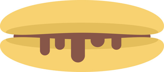 Chocolate filling is dripping from a cookie sandwich in a minimalist illustration of a sweet treat