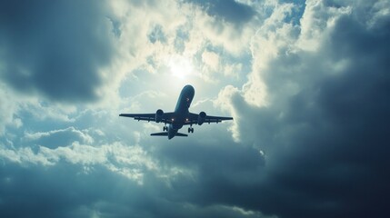 Obraz premium Airplane Landing Through Clouds