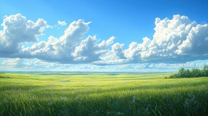 Obraz premium Green Meadow Under A Blue Sky