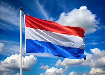 Netherlands national flag on blue sky