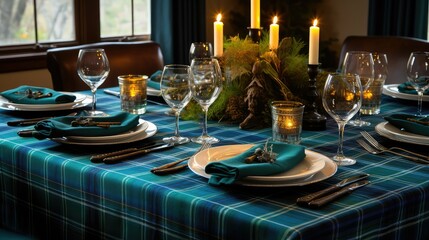 dining blue green plaid