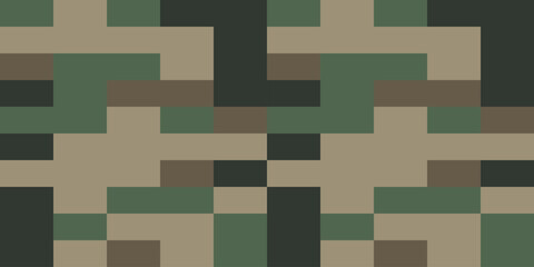 Camouflage seamless pattern. Trendy style camo, repeat print. Vector illustration. Khaki texture, military army green hunting