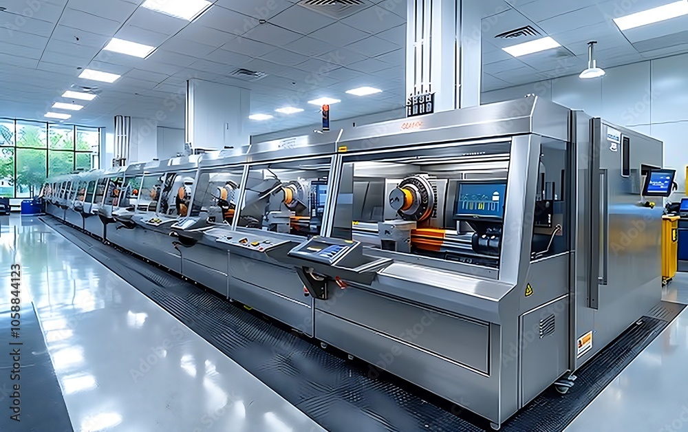Aufkleber a modern industrial workspace featuring advanced machinery in a clean, well-lit environment, emphasi