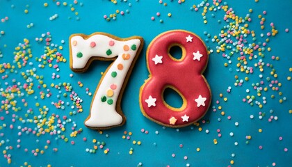Decorated cookie, number 78, image for birthday or anniversary celebration