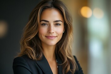 Fototapeta premium Smiling Businesswoman with Long Hair and Black Blazer