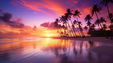 paradise beach sunset palm trees