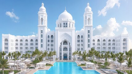 Luxury Resort Hotel with Swimming Pool and Palm Trees
