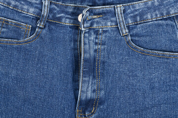 Fototapeta premium Blue jean pocket texture. jeans fabric texture background. front view. denim jeans background
