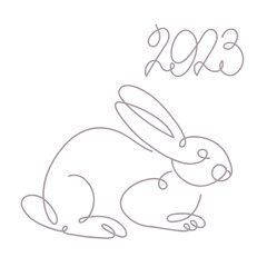 Bunny isolated on white background one line drawing, vector illustration