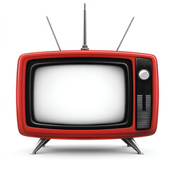 Vintage red television set with rabbit ears and a sleek design against a plain background evoking nostalgia for classic media