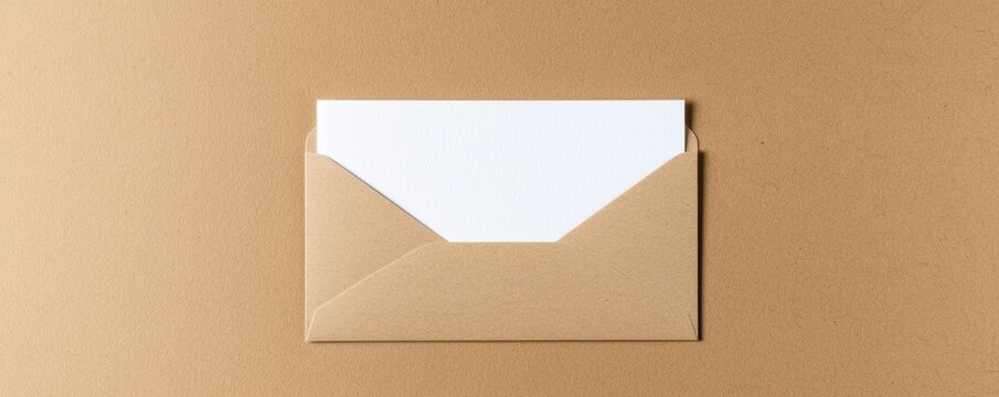 Blank white card on brown envelope, minimalistic style, ideal for invitation, greeting card, or stationary mockup concepts